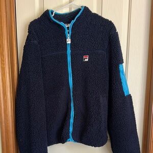 Fila Blue Puffer Jacket with Stand-Up Collar and zippered front